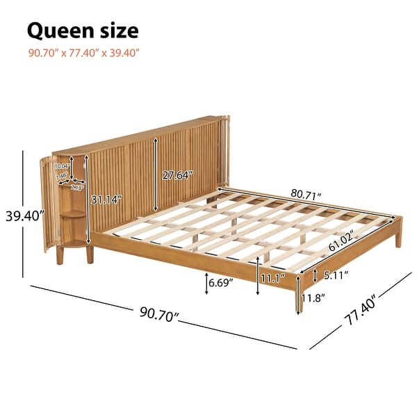 Minimalist teak wood bed with storage shelves
