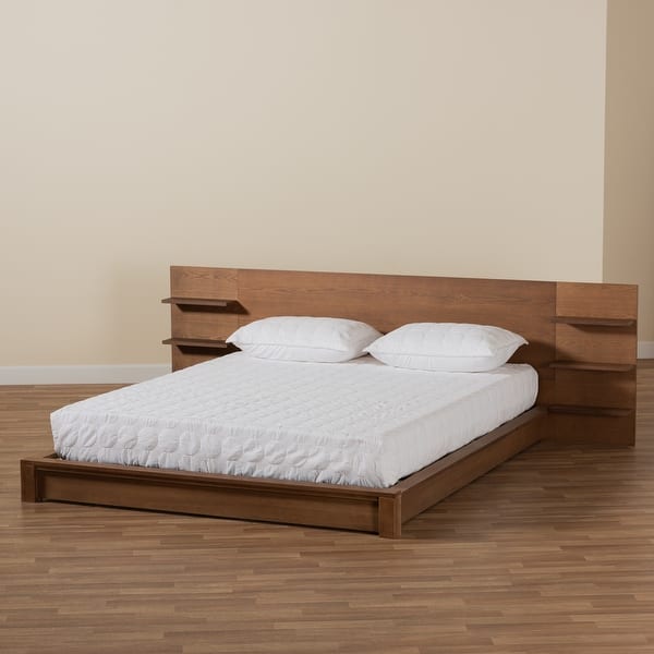 Contemporary teak wood low profile bed