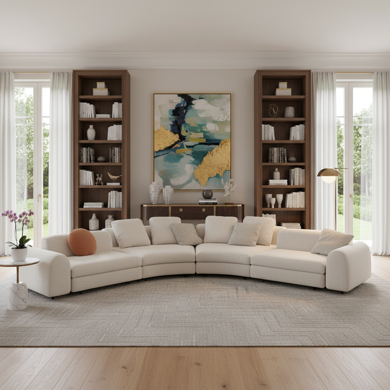 luxury teak wood frame sectional sofa