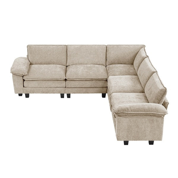 Large family sectional sofa with teak wood base