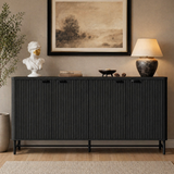 Modern black fluted sideboard cabinet in living room