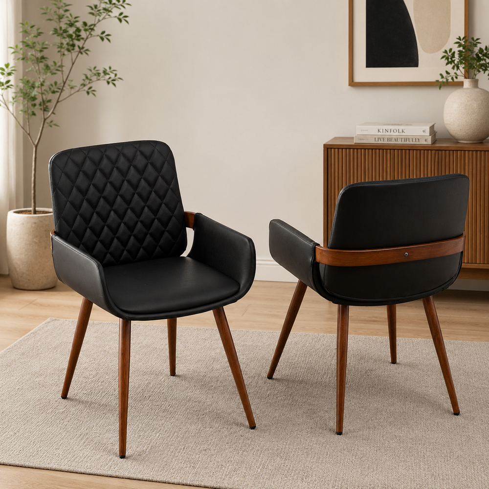 Modern black teak wood dining chair with armrest
