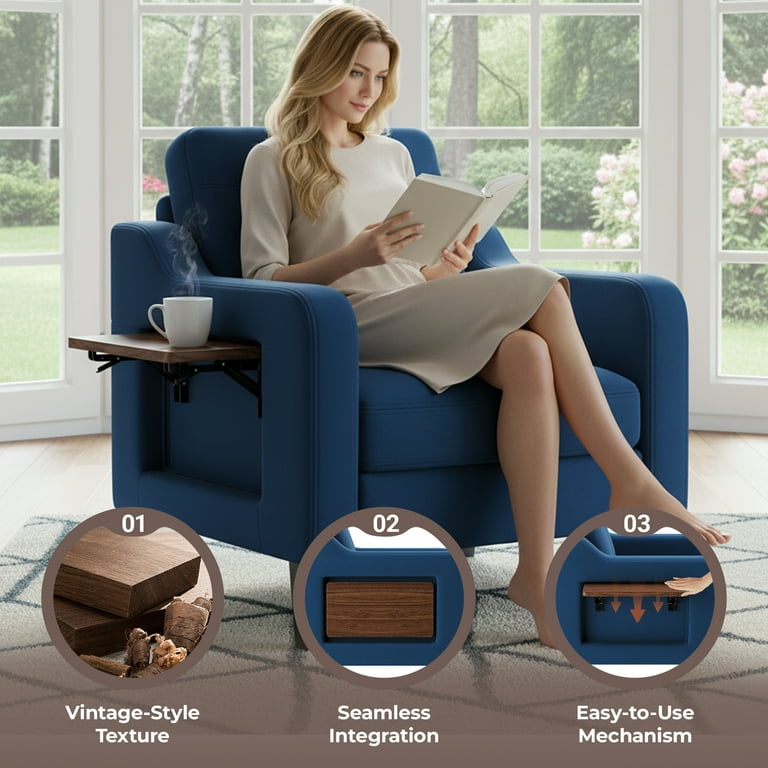 Teak wood accent armchair in blue color