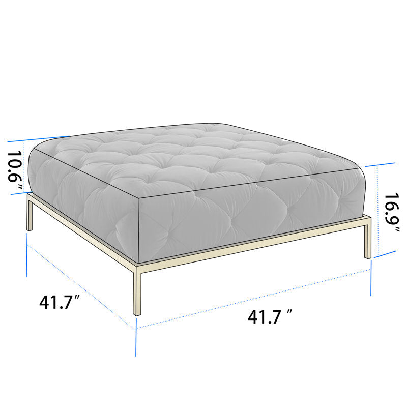 Designer tufted coffee table ottoman with gold frame for living room décor