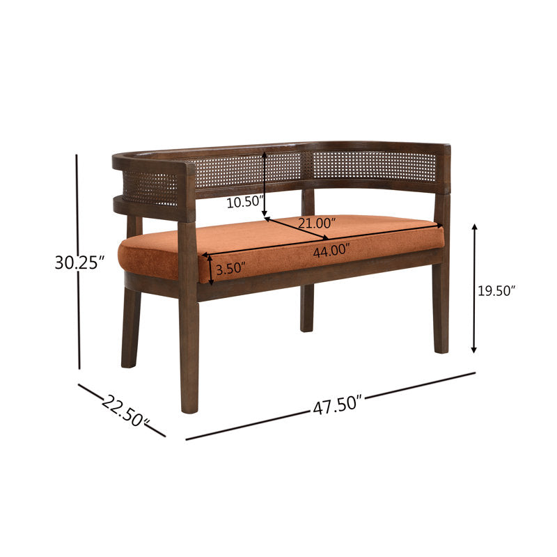 Luxury Teak Wood 2 Seater Sofa Chair with Boucle Fabric Upholstery & Cane Back | Designer Wooden Sofa