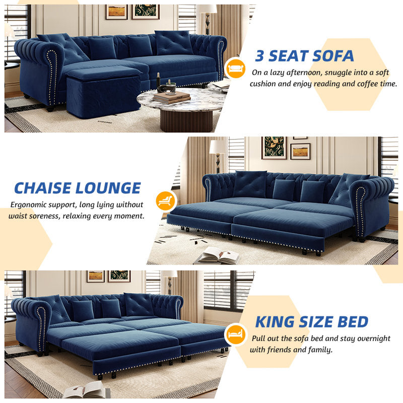 Comfortable teak wood frame sofa with plush velvet cushions