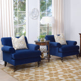Elegant royal blue reading chair with rolled arms
