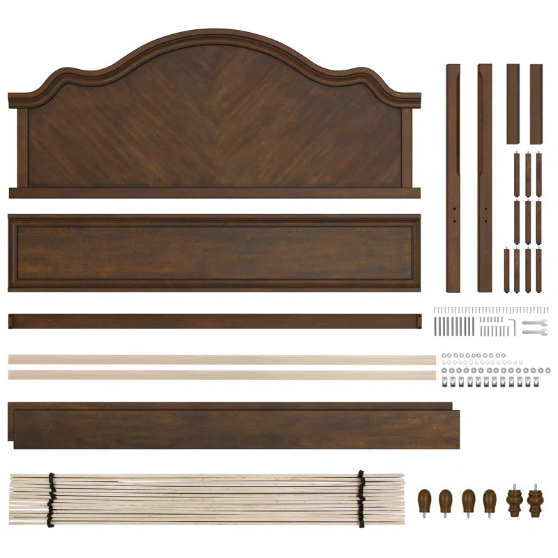 Elegant bedroom setup with wood bed frame
