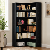 Solid teak wood corner bookshelf with black finish