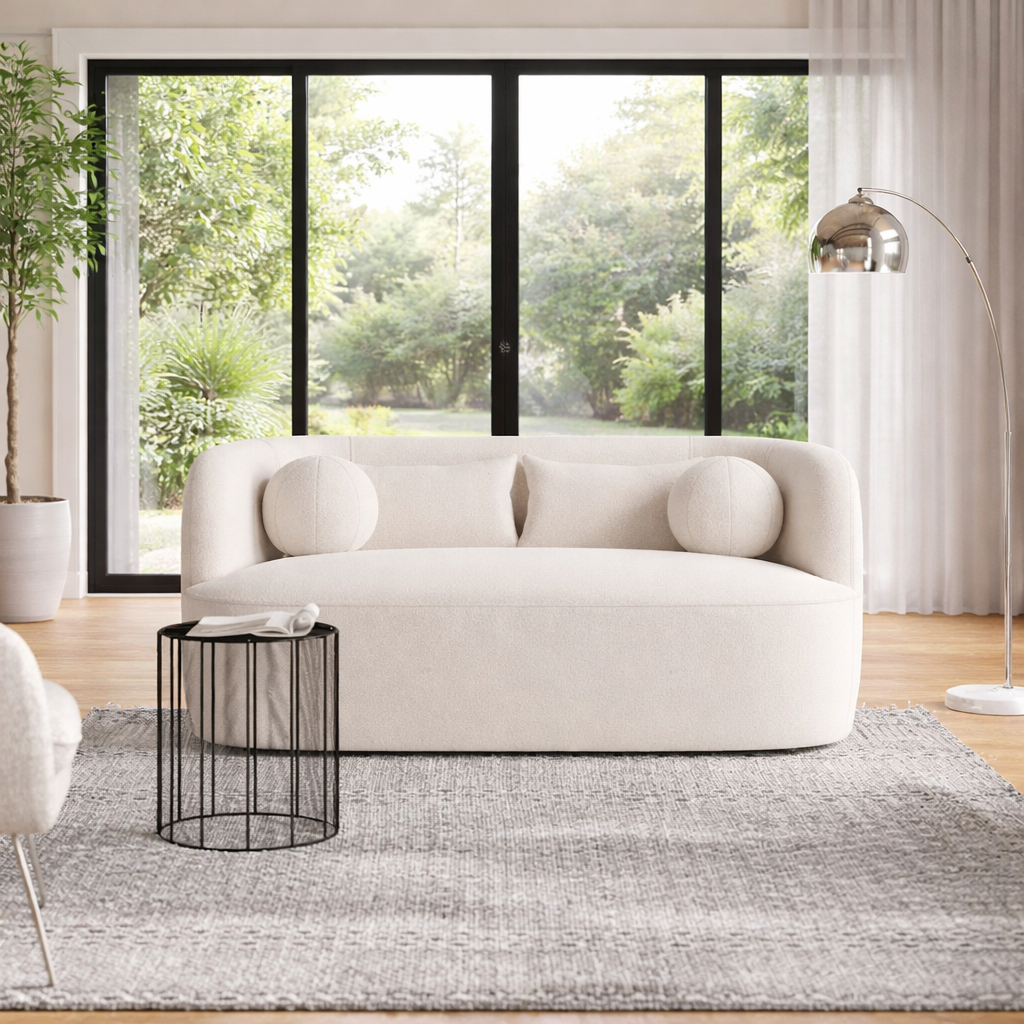 modern cream curved loveseat sofa