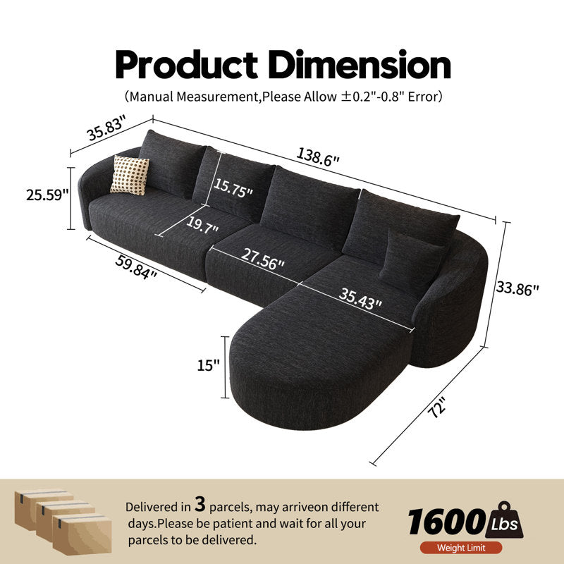 Contemporary curved sofa set with chaise lounge