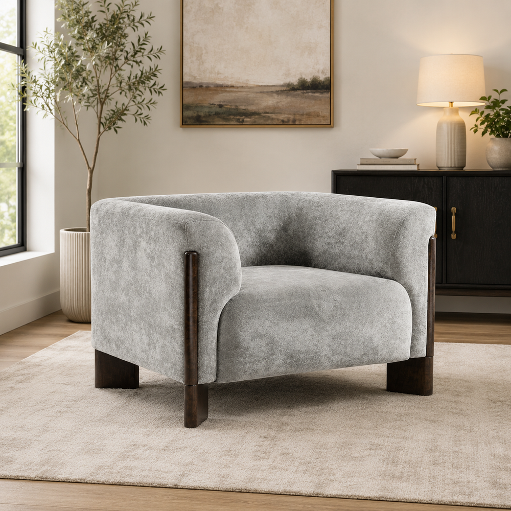 Modern grey teak wood accent lounge chair
