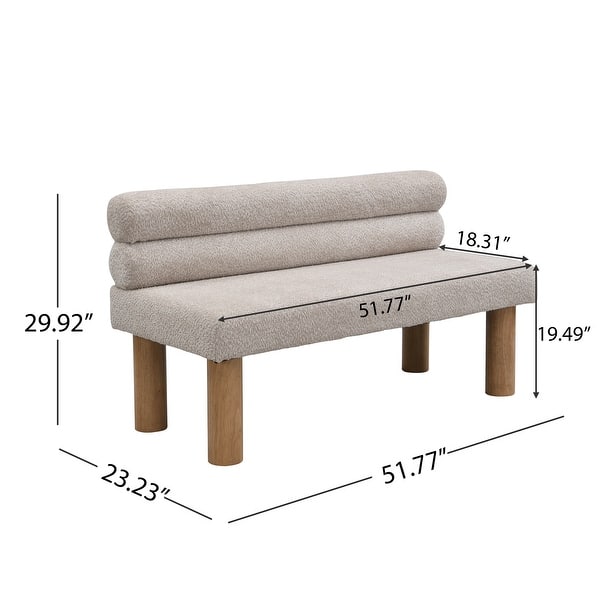 Contemporary upholstered bench with teak wood legs for dining room