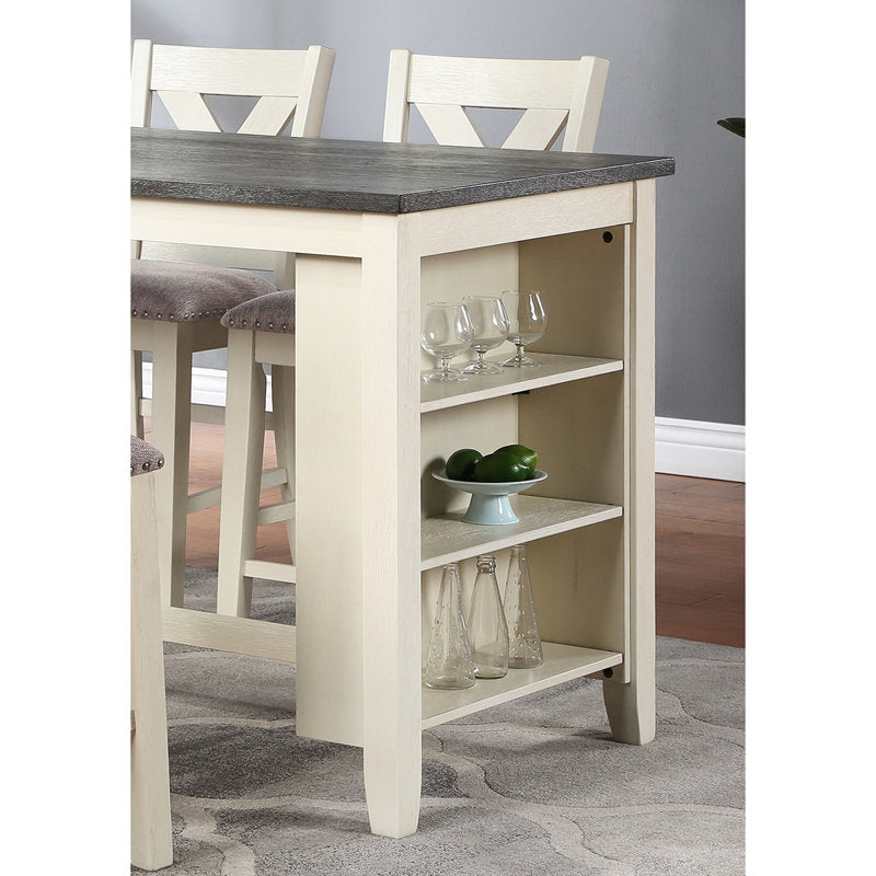 Wooden dining table with cushioned stools