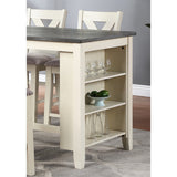 Wooden dining table with cushioned stools