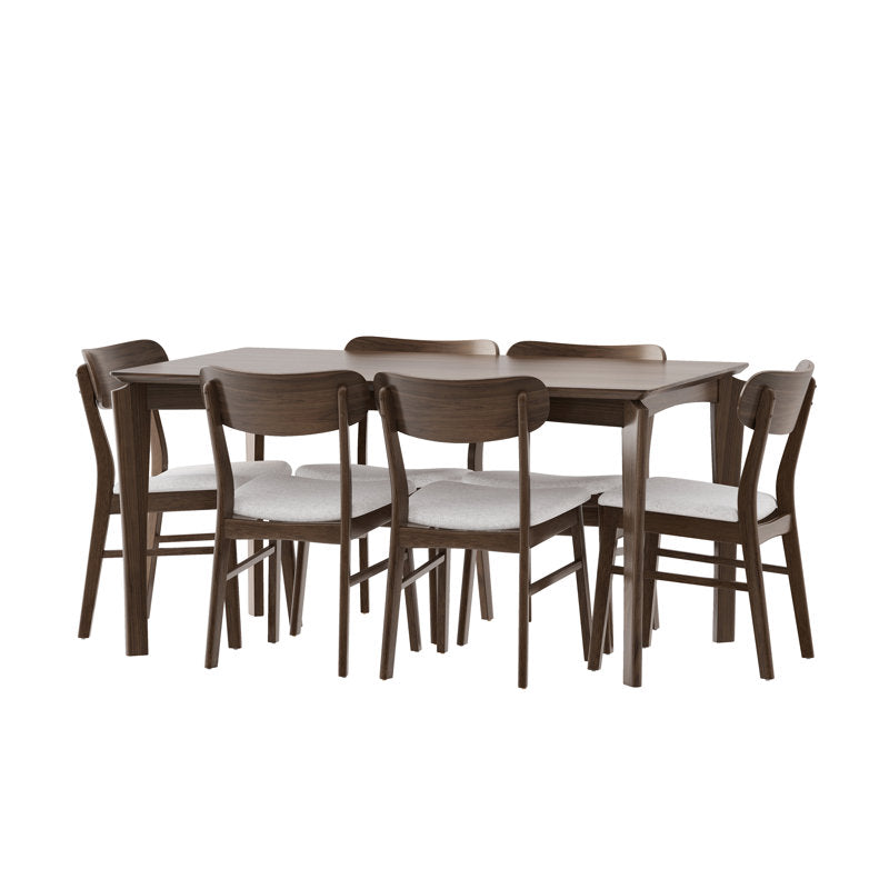 Wooden dining table with cushioned chairs modern design
