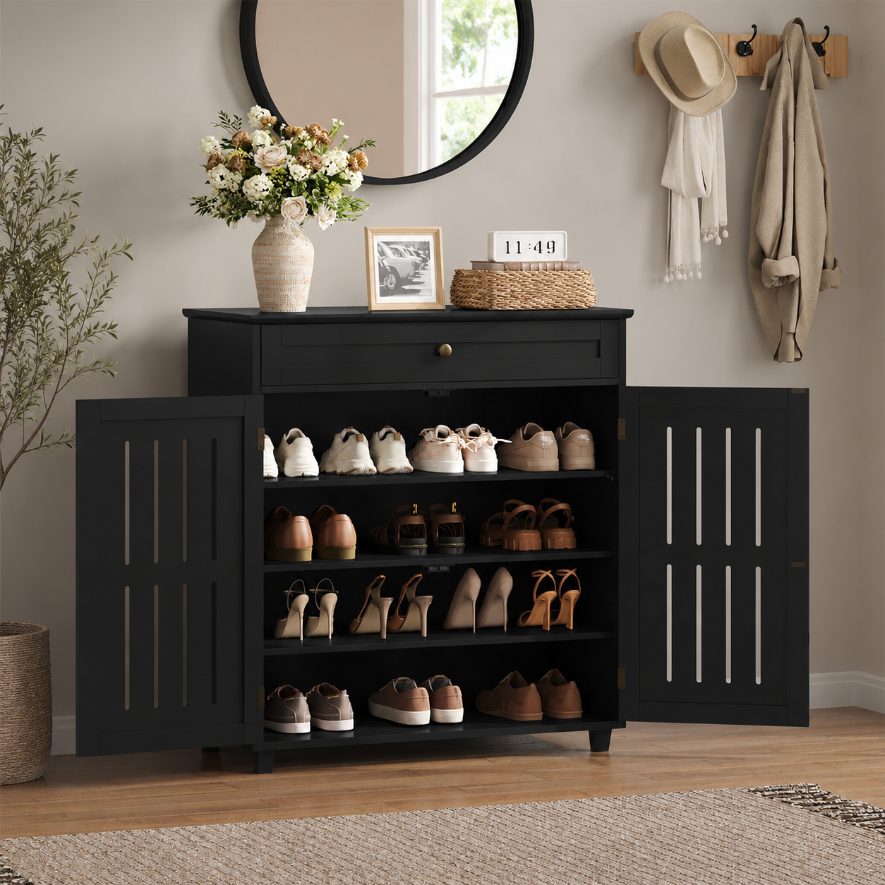 Premium teak wood footwear organizer for modern homes