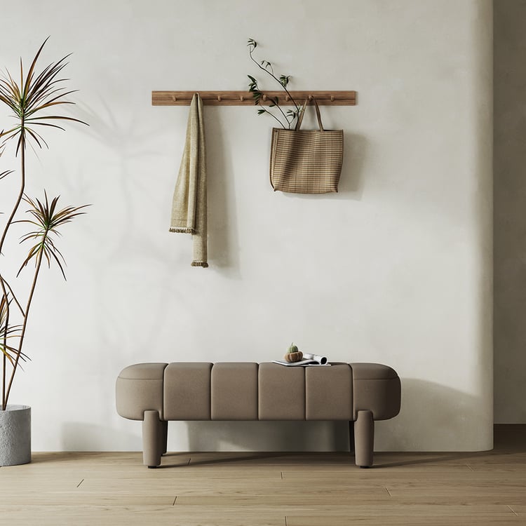 Stylish wooden bench neutral tone seating furniture