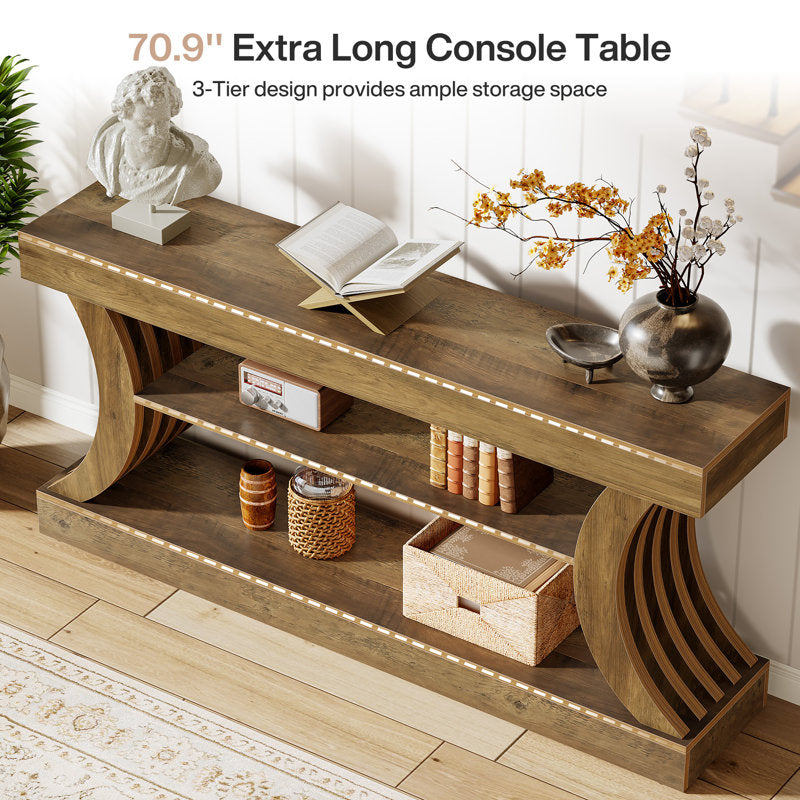 Modern rustic foyer console table with open storage