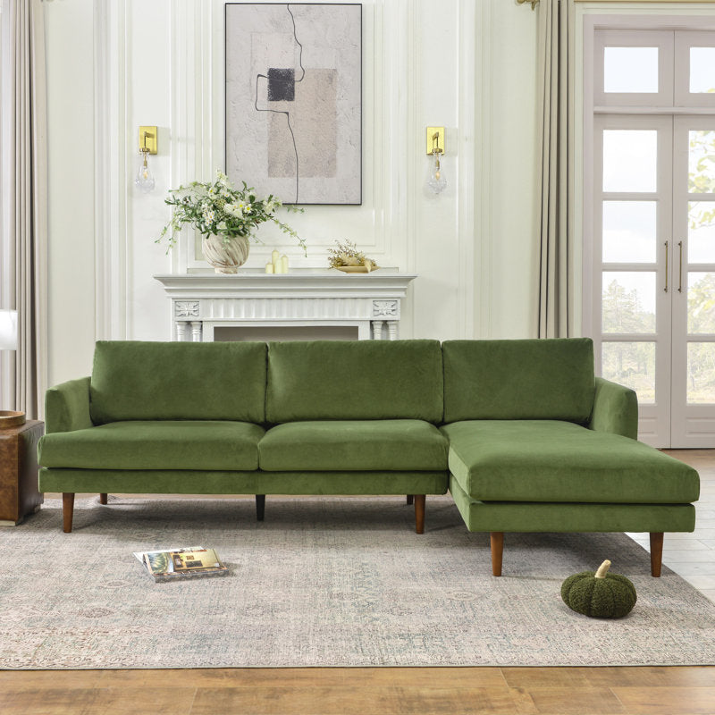 Elegant green velvet teak wood sofa for living room décor