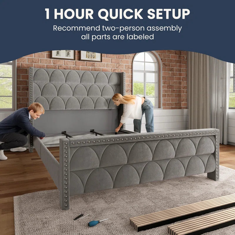 upholstered bed with nailhead trim