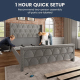 upholstered bed with nailhead trim