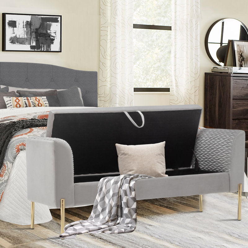 Modern bedroom ottoman bench with teak wood frame