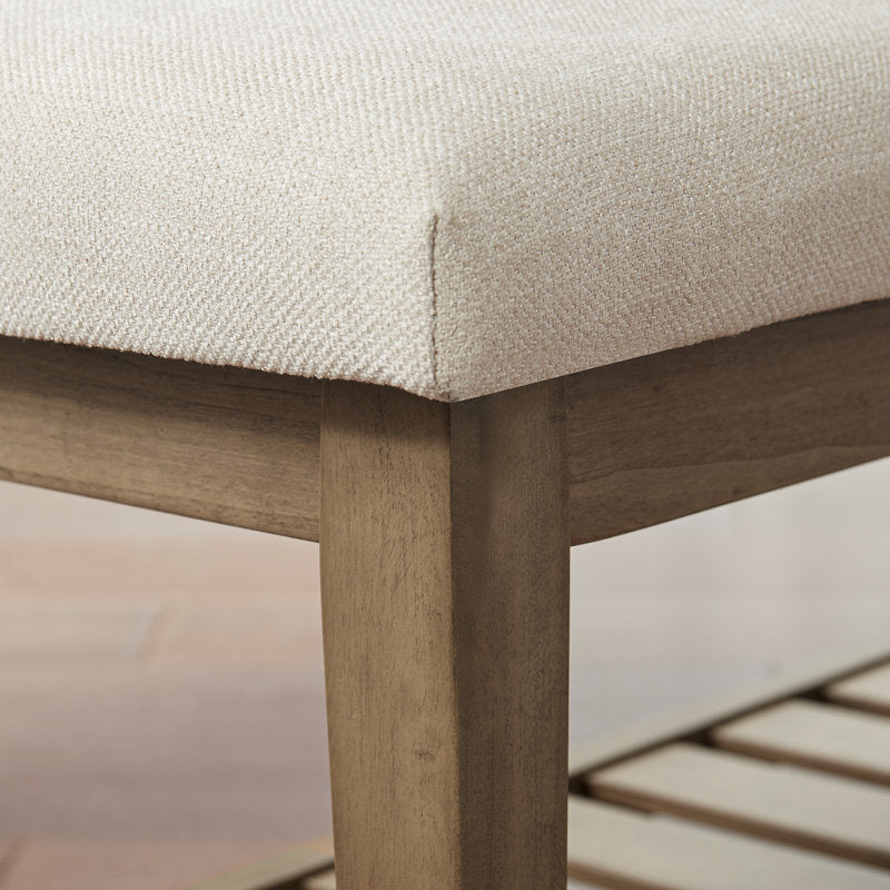 Modern wooden bench with lower shelf storage
