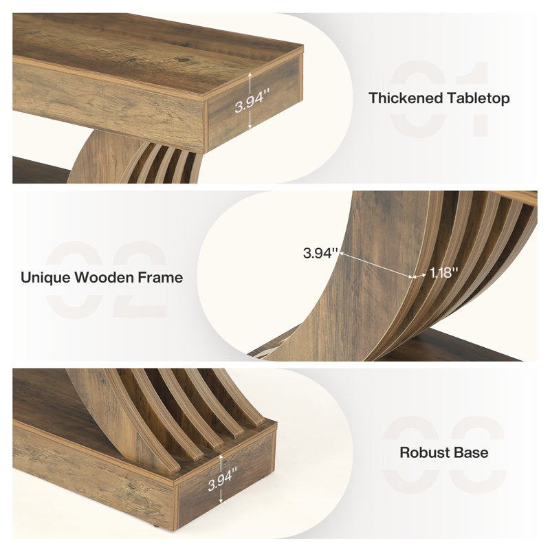 Rustic modern teak console table with storage shelf