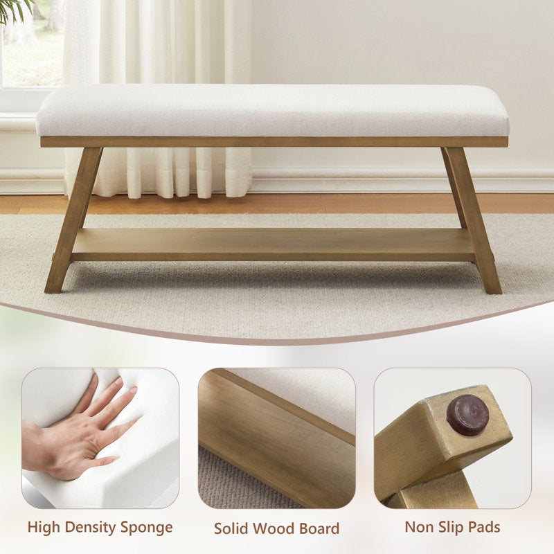 cushioned teak wood seating bench