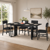 Teak wood 6 seater dining table set in black finish