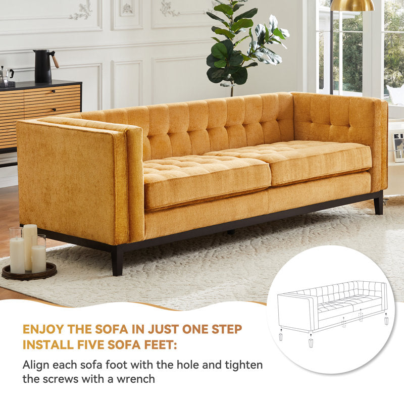 Premium upholstered teak wood sofa with cushioned seating
