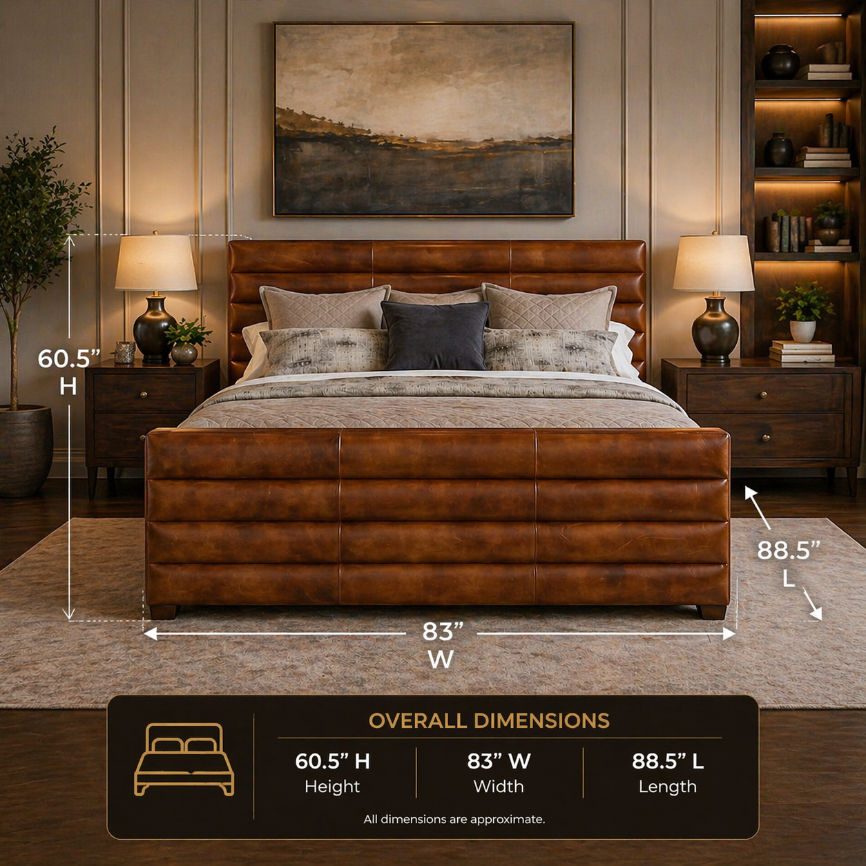 Contemporary brown platform bed with soft upholstery
