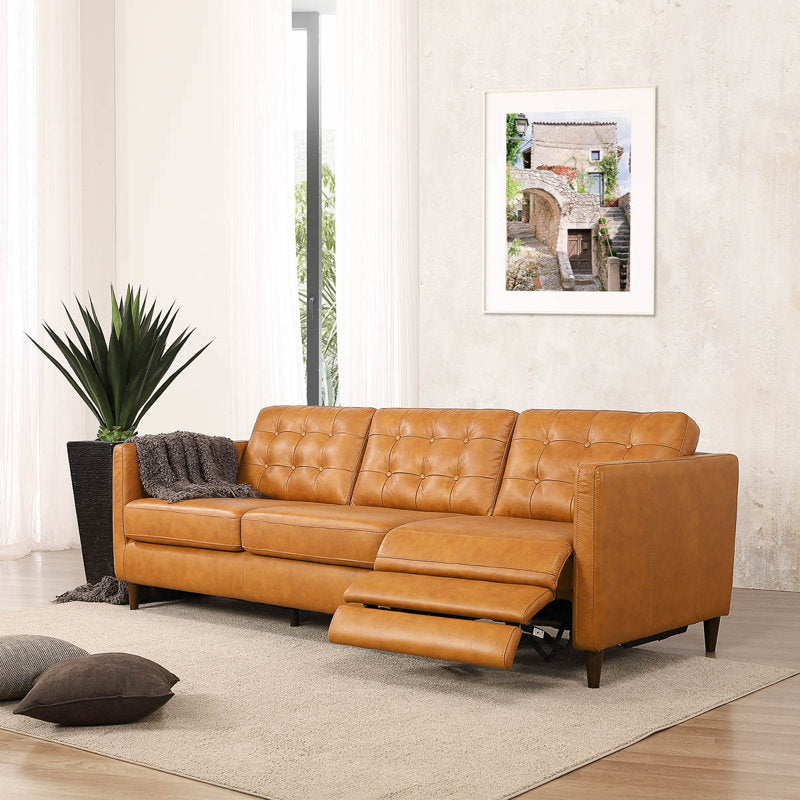 Luxury 3 seater reclining sofa with teak wood frame