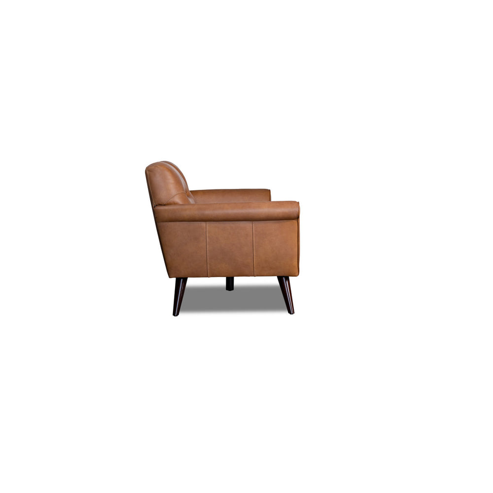 Comfortable leather sofa with wooden legs