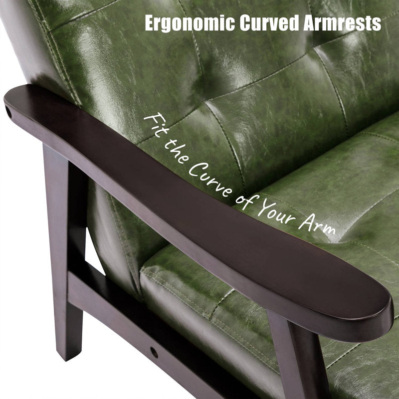 Upholstered teak wood reading chair with armrests