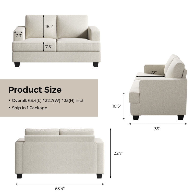 Cream fabric teak wood living room sofa