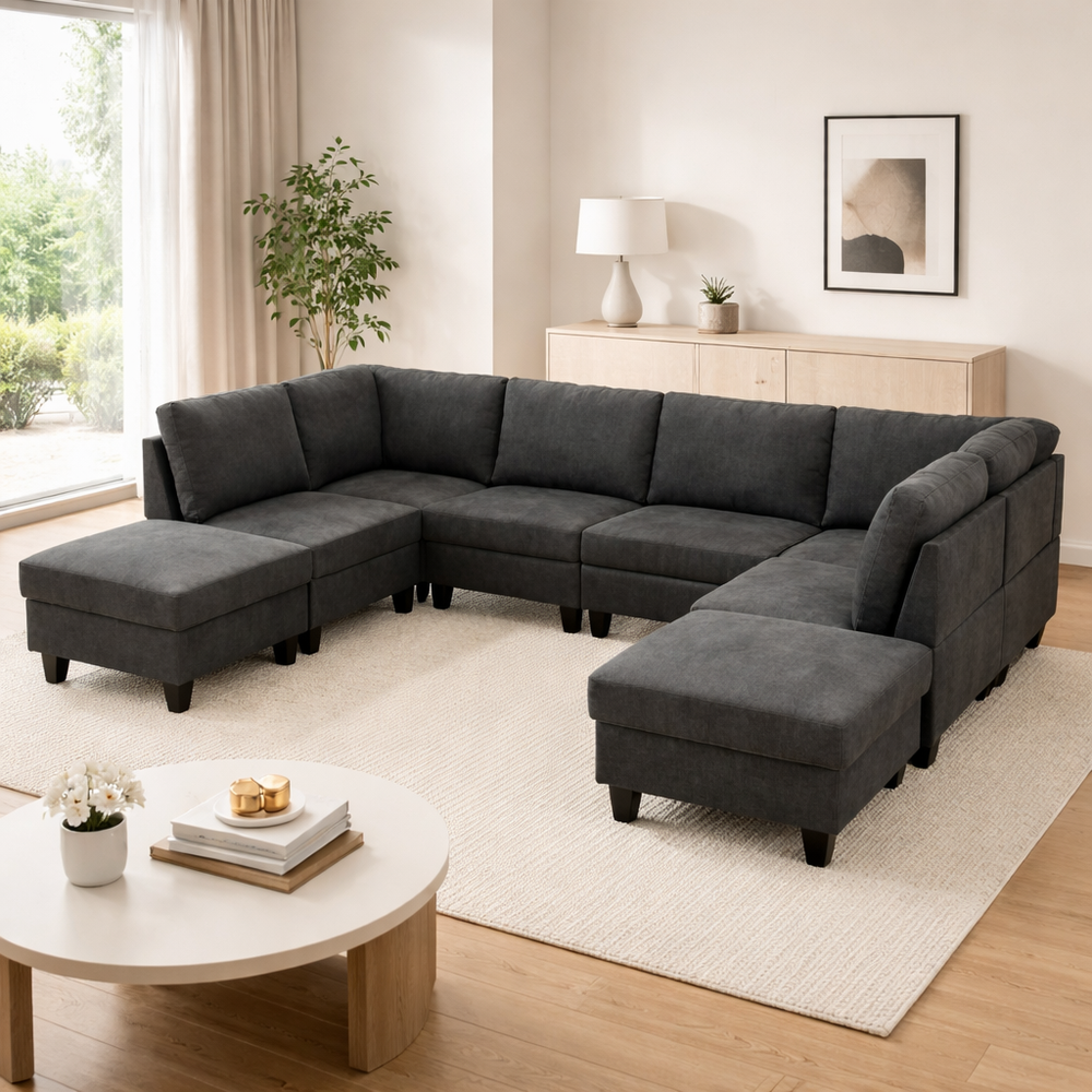 modular sectional couch with dual ottomans
