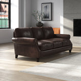 Handcrafted teak wood sofa with leather upholstery
