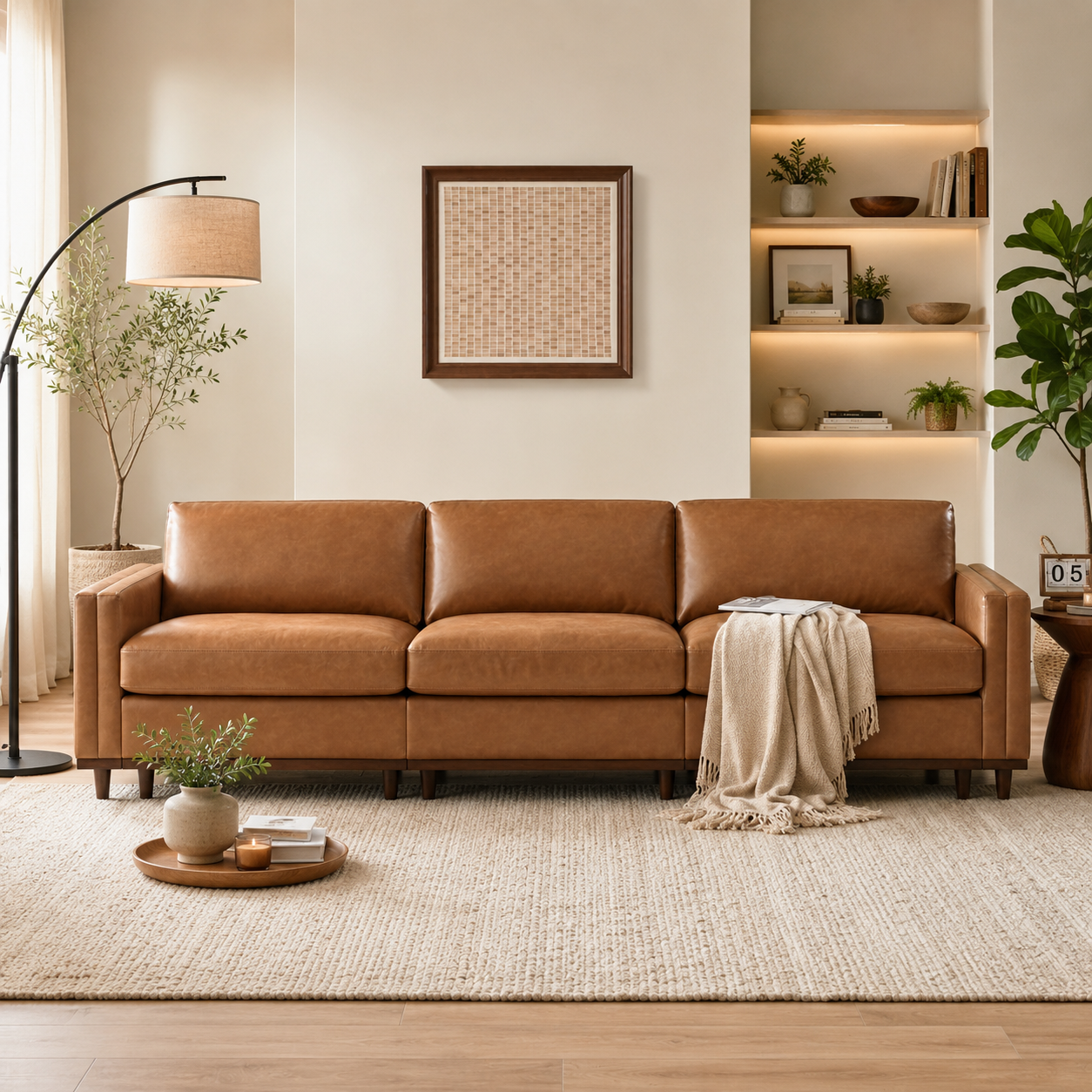 Modern teak wood leather sofa for luxury living room