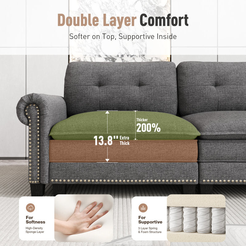 Elegant L-shaped living room sofa with comfortable cushions