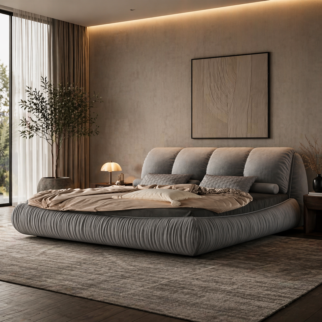 modern low profile upholstered bed frame