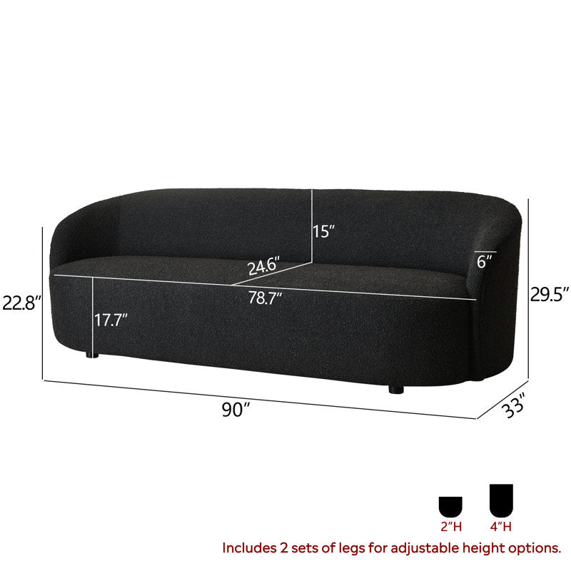 Teak wood black bouclé sofa for luxury living room
