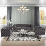 Premium velvet Chesterfield sofa set with solid teak wood frame