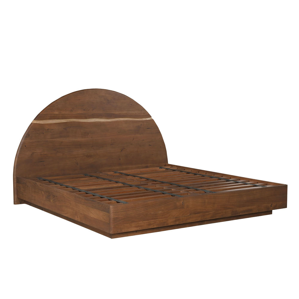 Handcrafted teak wood bedroom bed with curved design