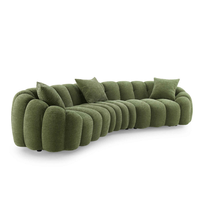 Handcrafted teak wood cloud sectional sofa in green fabric