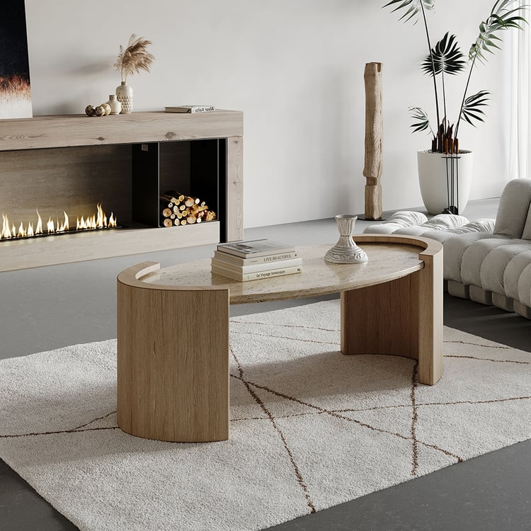 Curved teak wood coffee table for home décor