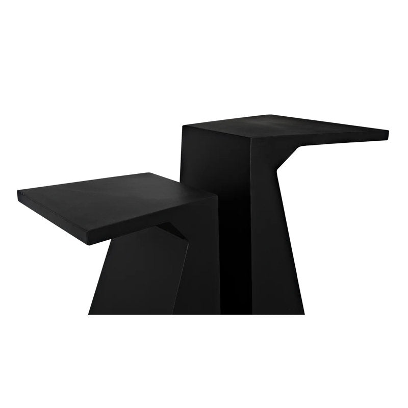 Matte black modern accent table teak wood