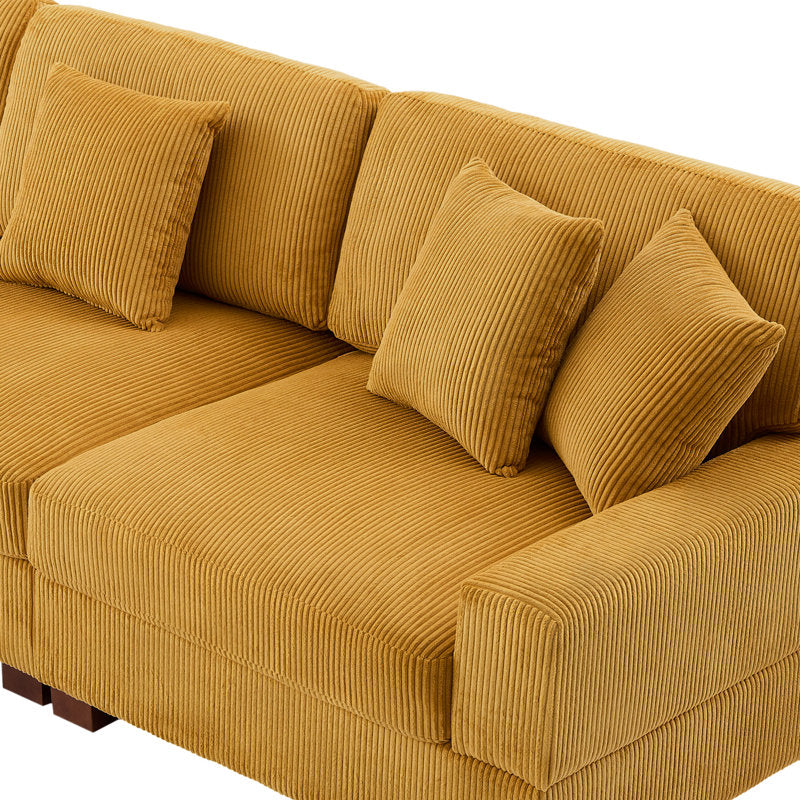 Modern living room sectional sofa in mustard yellow fabric