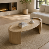 Contemporary oval coffee table with wooden base